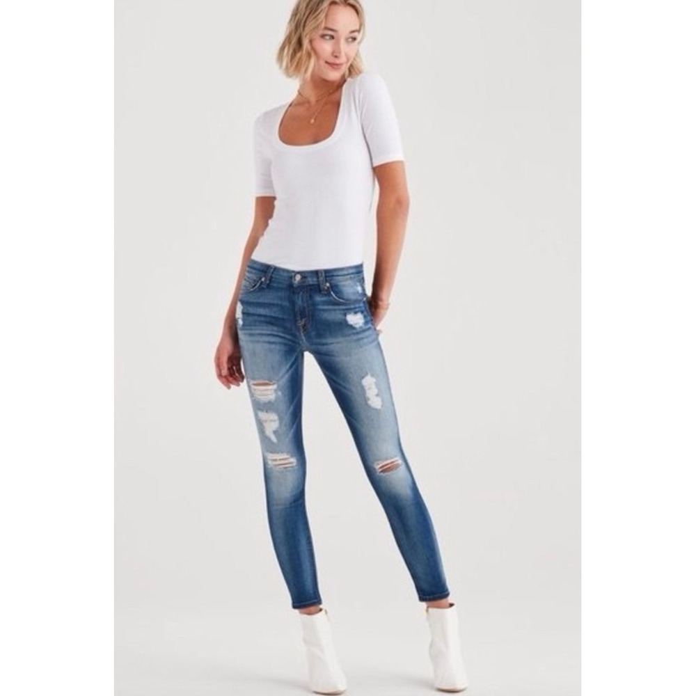 7 For All Mankind Jeans The Ankle Skinny High Waist 25 Distressed Luxury Rocker